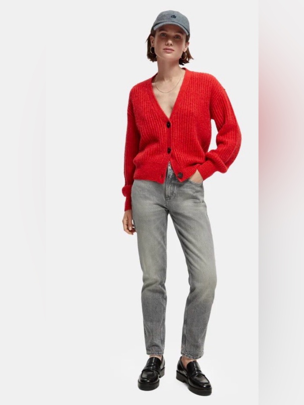 GANNI Red V-Neck Button Cardigan Sweater